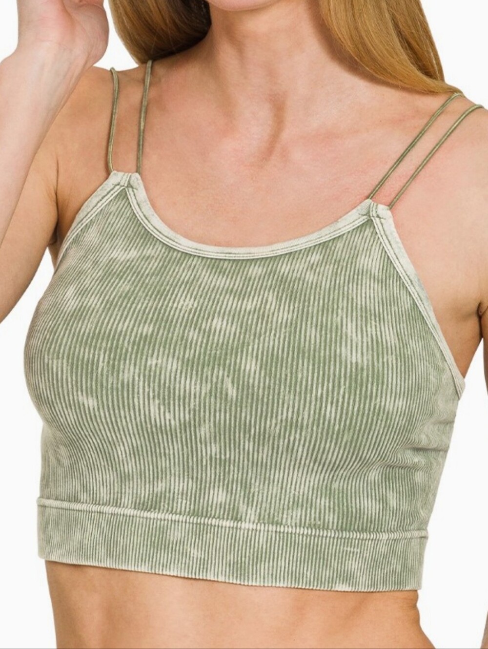 BB91 | Lt Olive Washed Ribbed Seamless Double Strap Brami